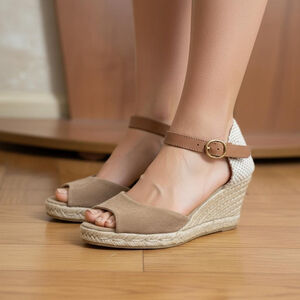 Anthropologie Kanna beige suede platform espadrille wedge sandals size 38 / 7.5